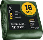 PROTARP Extra Heavy Duty 16 Mil Tarp Cover, Waterproof, UV Resistant, Rip and Tear Proof, Poly Tarpaulin with Reinforced Edges for Roof, Camping, Patio, Pool, Boat. (Green/Black 12′ X 20′)