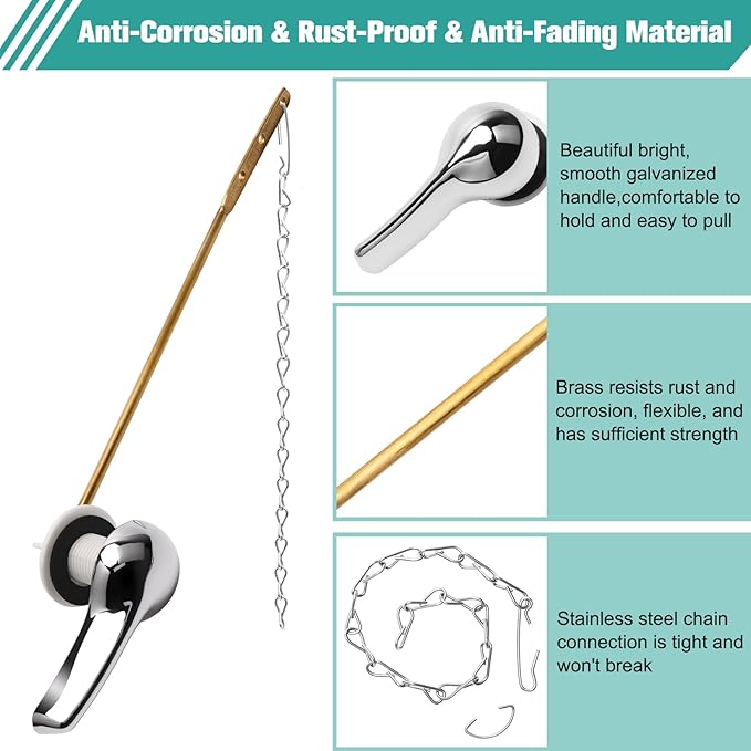 Universal Metal Front Mount Toilet Handle Replacement Kit Chrome Toilet Handle Brass Lever with Stainless Steel Chain Front Universal Flusher Replacement Kit