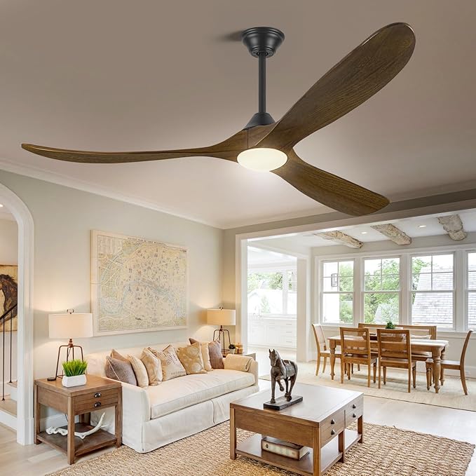 60" Outdoor Ceiling Fan with Light, Rustic Wifi Smart Ceiling Fan with Remote/APP/Alexa Control, 3 Wood Blade Propeller DC Ceiling Fans for Indoor Exterior Patios Porch Garage, Quiet Energy Efficient