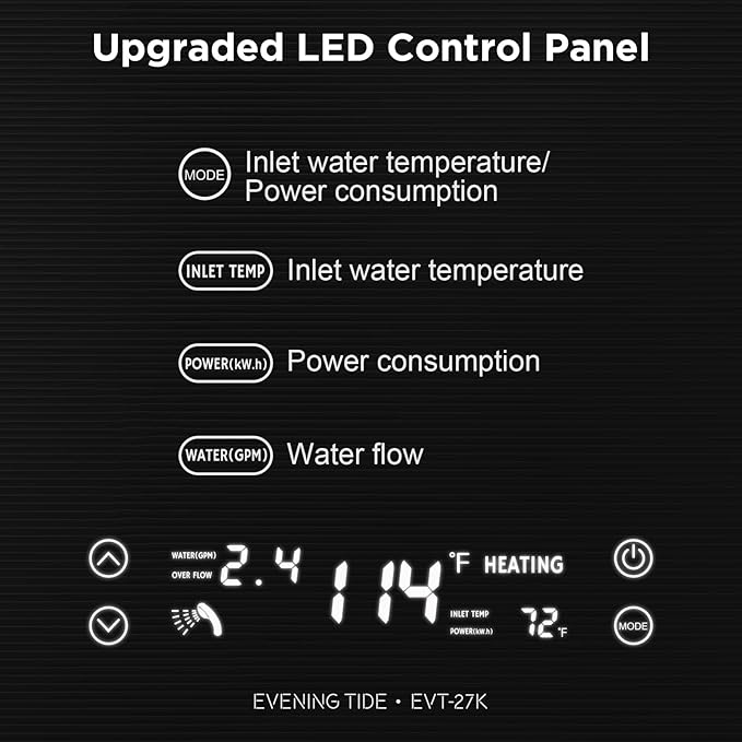 Airthereal Electric Tankless Water Heater, 27kW, 240Volts - Endless On-Demand Hot Water - Self Modulates to Save Energy Use - Small Enough to Install Anywhere - for 3 Showers, Evening Tide series