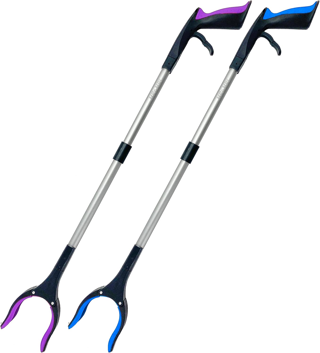 2-Pack Reacher Grabber Tool, Foldable Trash Picker Grabber, Trash Gripper, Garden Nabber, Litter Picker, Extended Grabber（Purple/Blue)