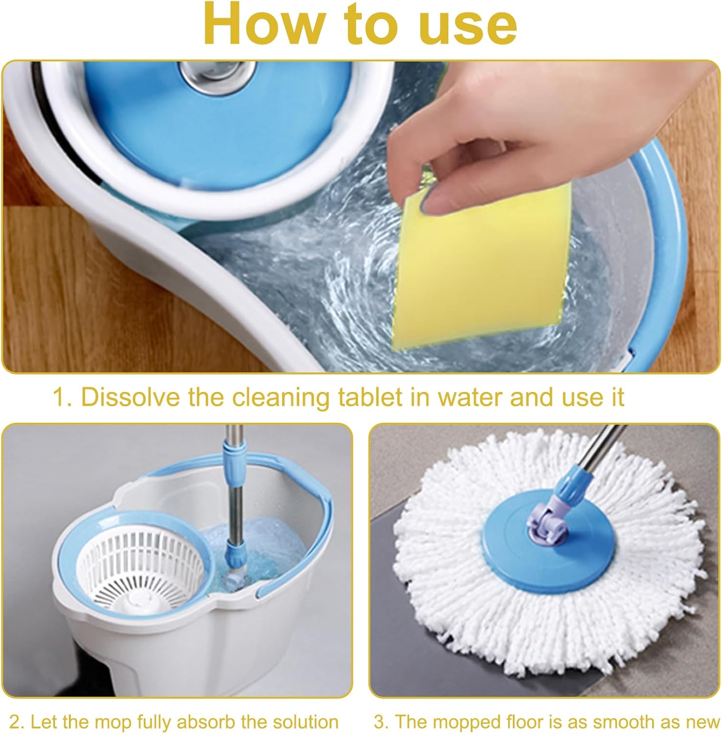 Floor Cleaning Tablets Sheets, Method Hardwood Floor Cleaner and Polish Pack of 300, Concentrate Mild Scent For RV Wall Tiles, Hardwood, Laminate Floor, Yellow