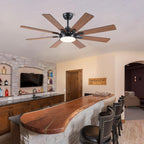 52 Inch Ceiling Fans with Lights and Remote/APP Control, Modern Ceiling Fan for Bedroom Living Room Patio Porch Indoor Outdoor, 6 Speeds, Reversible Quiet Motor, 8 Wood Blades, Brown