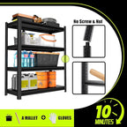 48" W Garage Shelving Heavy Duty, 2000 Lbs Loads Garage Storage Shelves Heavy Duty, Metal Shelving Units and Storage Racks, Industrial Utility Shelf,48" Wx16 Dx63 H, Black