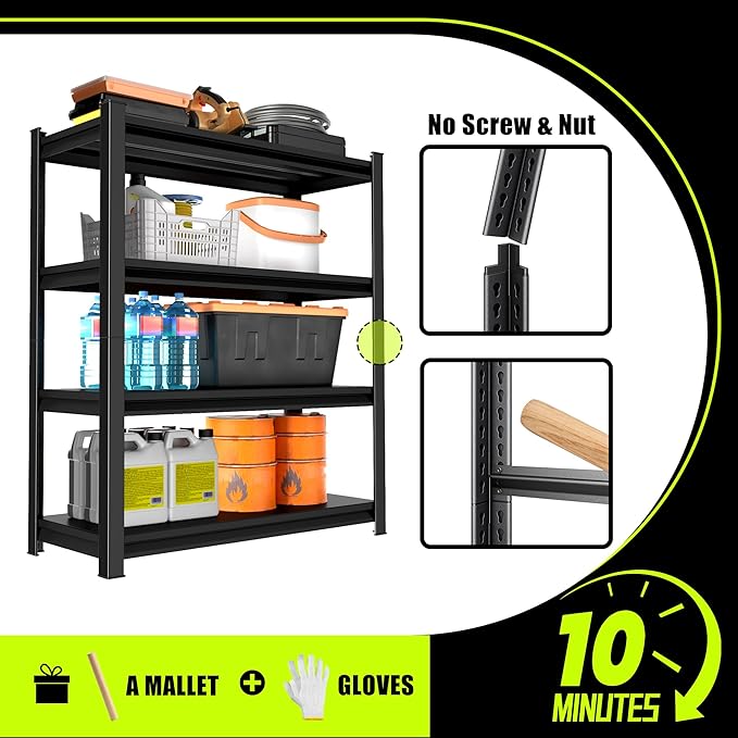 48" W Garage Shelving Heavy Duty, 2000 Lbs Loads Garage Storage Shelves Heavy Duty, Metal Shelving Units and Storage Racks, Industrial Utility Shelf,48" Wx16 Dx63 H, Black