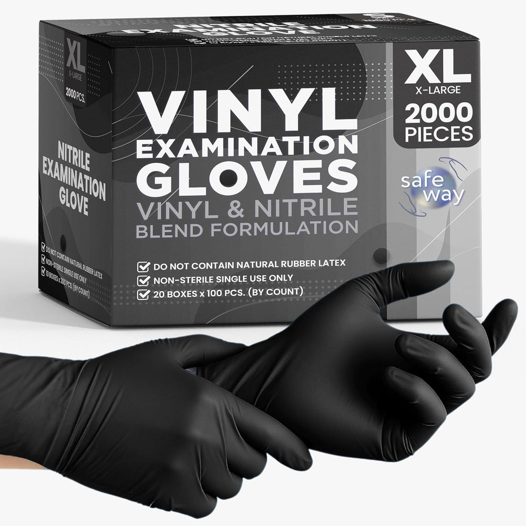 SAFEWAY USA Vinyl Disposable Gloves — Non-Latex and Powder Free, Heavy-Duty Protective and Multi-Purpose Gloves for Cleaning, Food Prep, Tattooing, Lab Works, Mechanics and More — (2000 pcs, X-Large)