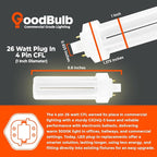 GoodBulb 26 Watt CFL Light Bulbs 4 Pin GX24Q-3 Base 3000K Warm White 26W High Output 1800 Lumens Triple Tube Compact Fluorescent Light Bulbs Plug-in 10 Pack