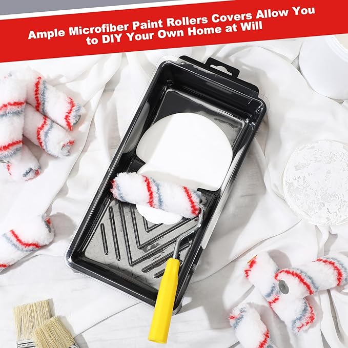 Leumoi 100 Pcs Paint Roller Covers 1/2 x 4 Inch Microfiber Paint Roller Covers Paint Brush Cover Small Roller Nap Mini House Painting Supplies for Painting Wall DIY Household Tool (Red Grey)