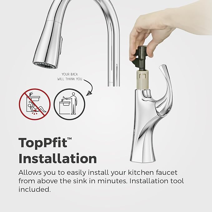 Pfister Miri 2.0 Kitchen Faucet with Pull Down Sprayer and Soap Dispenser, Single Handle, High Arc, NSF Certified, Polished Chrome Finish, F5297MRRC