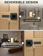Square Entry Door Lever with Lock and Key, Matte Black Entrance Door Handles, for Exterior or Interior Doors,1 Pack (Each with 3 Keys)