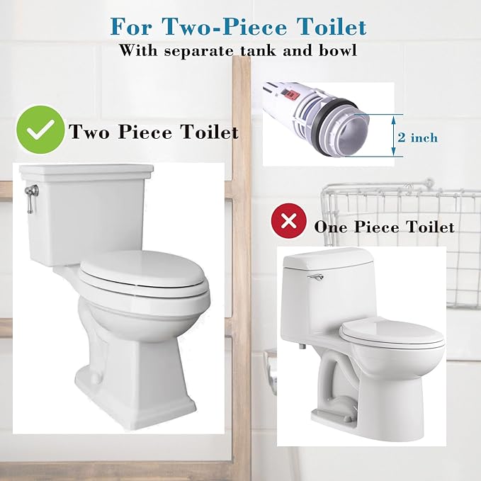 2-Inch Toilet Flush Valve Dual Flush Valve Replacement with Push Button Converter Toilet Tank to Bowl Bolt Kits Water-Saving Toilet Repair Kit, White