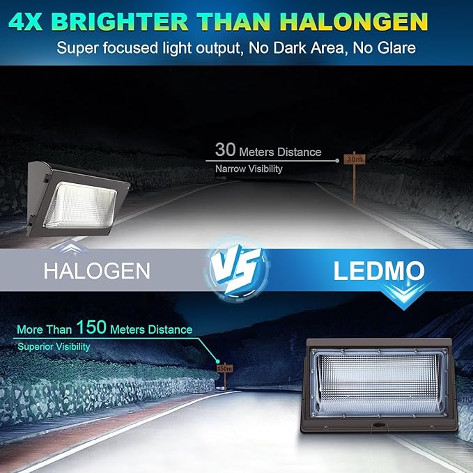 ledmo LED 120W Wall Pack Light with Photocell, Dusk to Dawn Outdoor Commercial Security Lighting, 5000K IP65 Waterproof 15840LM 4 Pack