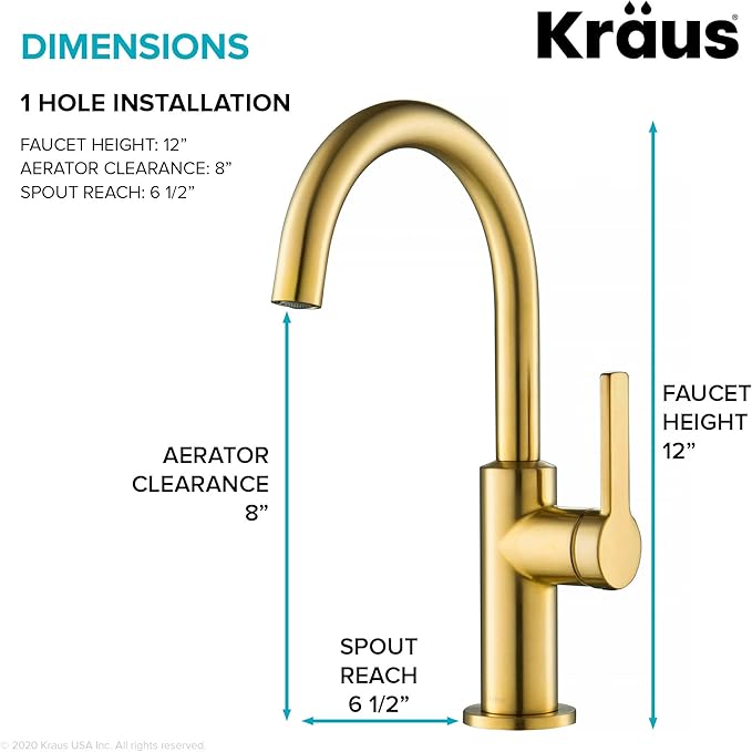 KRAUS Oletto Single Handle Kitchen Bar Faucet in Brushed Brass, KPF-2822BB
