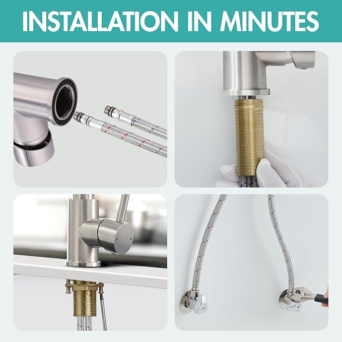 AIMADI Commerical Kitchen Faucet with Sprayer,Single Handle Pull Down Sprayer Kitchen Sink Faucet with LED Light Two Spout,Brushed Nickel