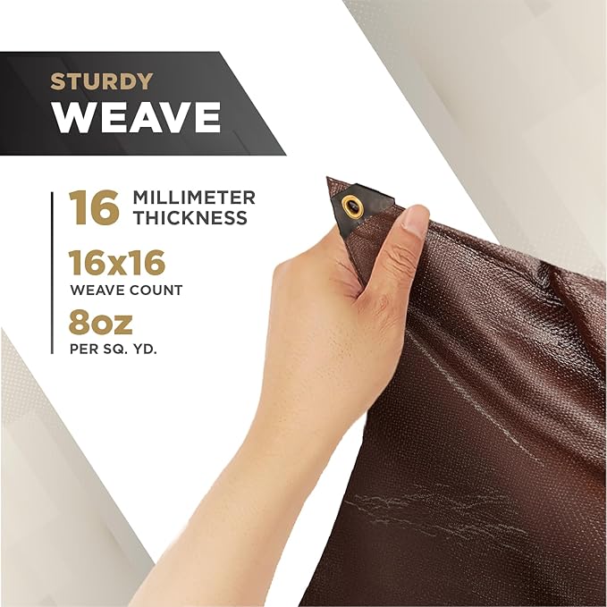 ATERET 10' x 12' Super Heavy Duty 16 Mil Brown Poly Tarp Cover - UV Resistant, Thick Waterproof, Rip and Tear Proof Tarpaulin with Grommets and Reinforced Edges