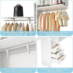 8FT Closet System, 96'' Closet Organizer System with 3 Hanging Rods, Wall Mount Bedroom Wardrobe with 3 Drawers Walk-in Closet, Adjustable Cloth Garment Rack from 5 to 8FT (Cut to Fit), White