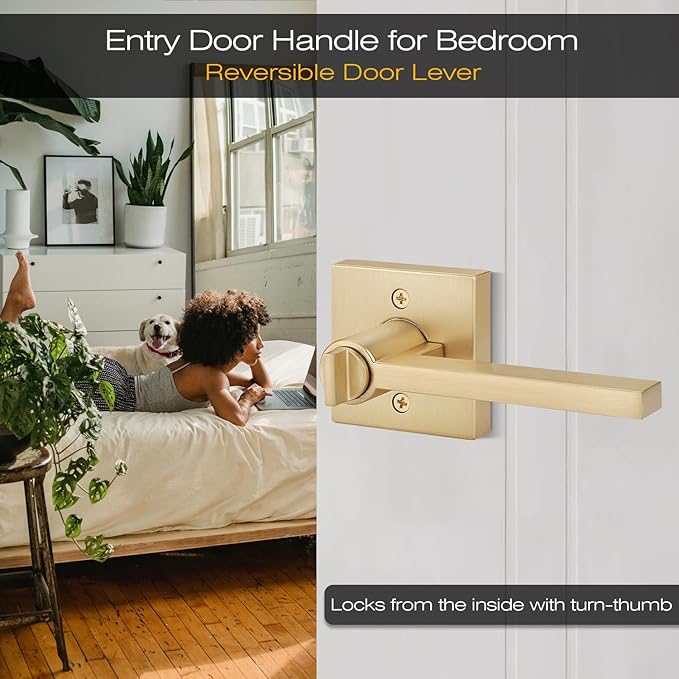 EHOMEWARE 4 Pack Gold Door Handle - Keyed Different, Entry Door Lock with Keys for Living Room or Bedroom, Satin Brass Interior Door Knob with Keys