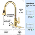 Gold Kitchen Faucet with Pull Down Sprayer Modern Stainless Steel High Arc Single Handle Kitchen Sink Faucet Brushed Gold, Commercial 1 Hole Kitchen Faucet with Deck