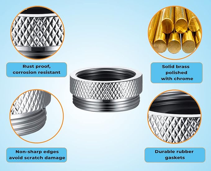 MJA5 Female 3/4" -27T to Male 55/64" -27T, Chrome Plated Solid Brass, Female to Male Adapter Fitting for Sink Tub Faucet, Water Filter System, Garden Hose Nozzle