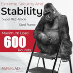 Extra Large & Wide 600lbs Step Ladder 2 Step Folding，Anti-Slip, Heavy Duty， Matte Black