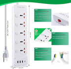 Universal Power Strip with USB C, 5 Outlets 3 USB and 1 USB C Ports, 6.5ft Power Cord Circuit Breaker
