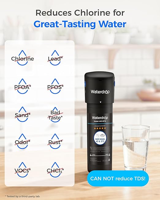 Waterdrop 10UB Under Sink Water Filter, Reduces PFAS, PFOA/PFOS, Lead, Chlorine, Bad Taste, NSF/ANSI 42 Certified, 11K Gallons, Easy Installation