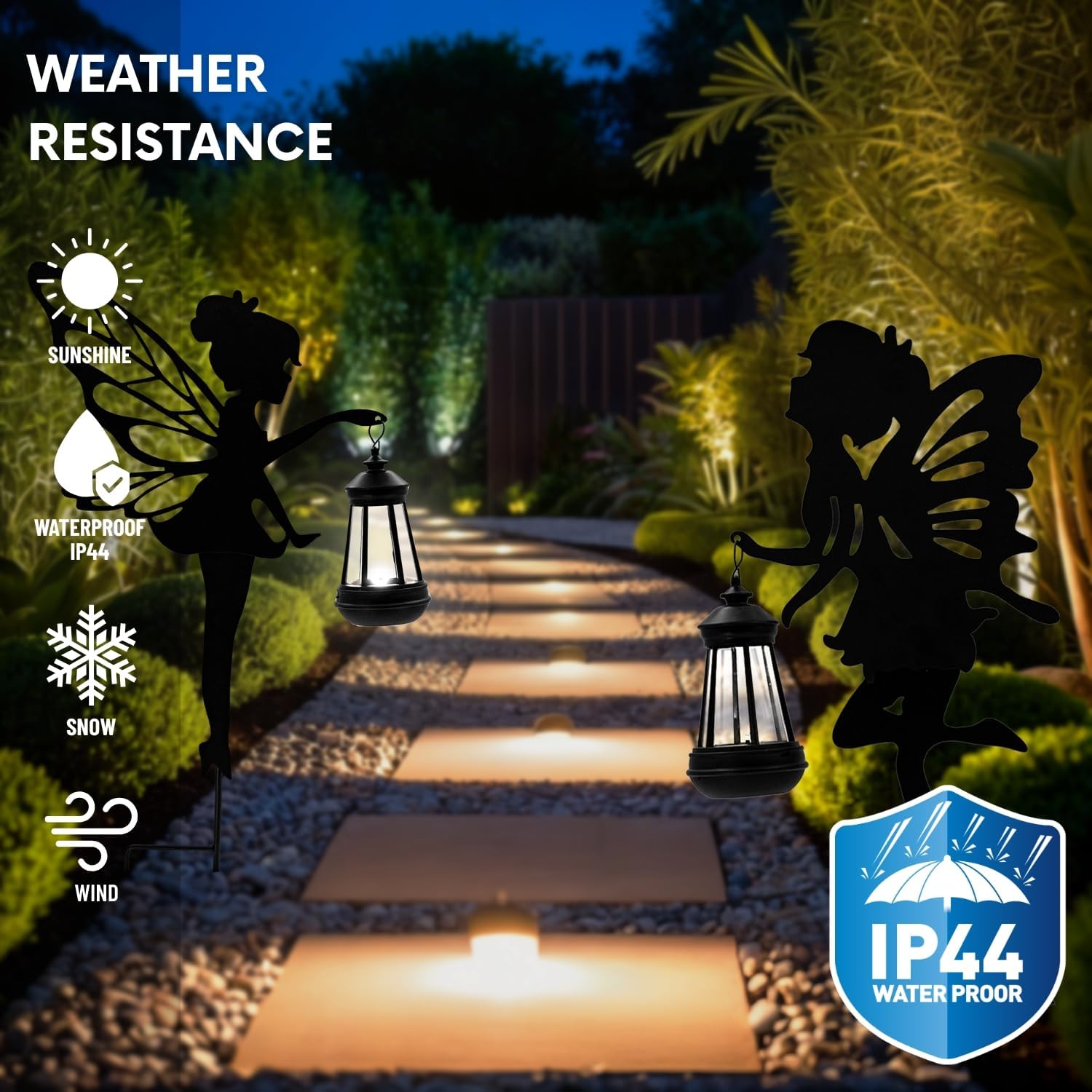 Solar Fairy Garden Decor Lights, 2 Packs, Metal Hanging Lanterns with Warm Solar Glow – Exquisite Gifts for Women, Mom, Friends (Fairy Hanging Lantern)