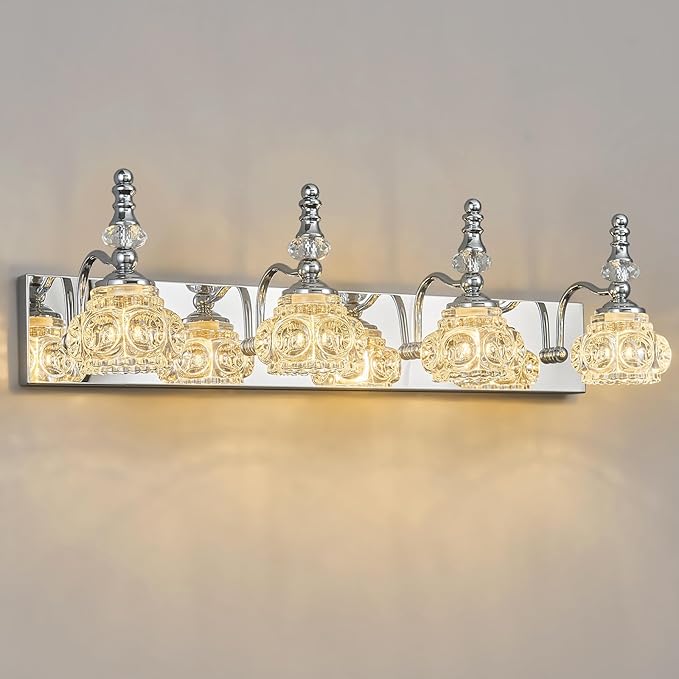 4-Light Vintage Bathroom Vanity Light Fixture Industrial Chrome with Glass Shade Vanity Light Fixtures Over Mirror Glass Bathroom Vanity Lighting Fixtures G9 Bulb Wall Lights