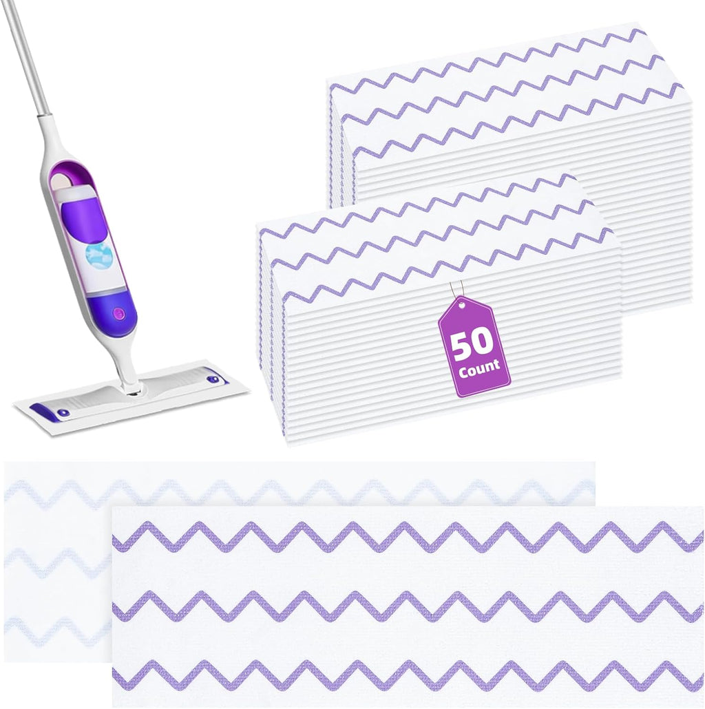 50 Count Microfiber Mop Pads Compatible with Swiffer Powermop, Disposable or Reusable Replacement Pads for Wet & Dry Use, PowerMop Refills for Multi-Surface Floor Cleaning