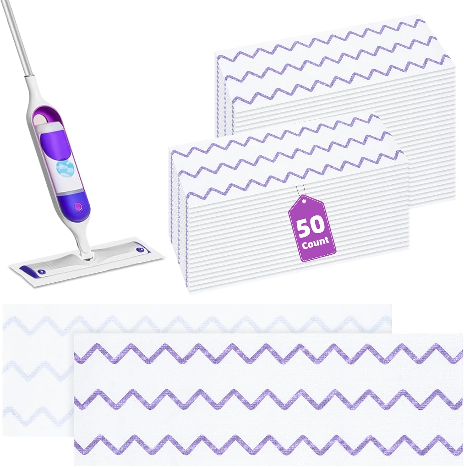 50 Count Microfiber Mop Pads Compatible with Swiffer Powermop, Disposable or Reusable Replacement Pads for Wet & Dry Use, PowerMop Refills for Multi-Surface Floor Cleaning