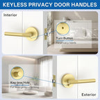 Amerdeco 3 Pack Brushed Gold Door Handles Interior, Knurled Privacy Door Handles with Lock,Gold Door Lever for Bedroom or Bathroom,Reversible Keyless for Left Right Handed Doors AM0027