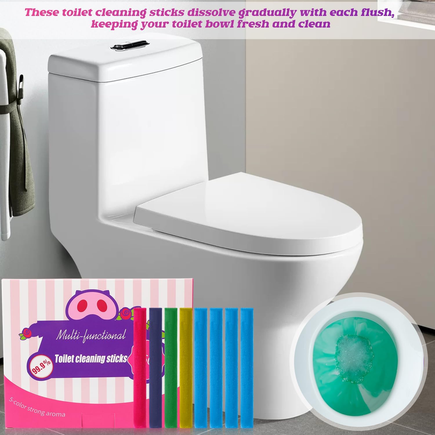 Multi-Functional Deodorizing Toilet Cleaning Sticks,Toilet Bowl Freshener,Toilet Bowl Cleaner Sticks,Toilet Bowl Cleaners Drop in Tank(1Set)