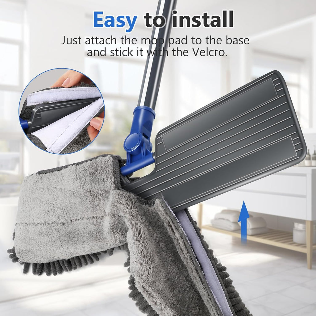 Masthome Microfiber Mops for Floor Cleaning,Dust Mop with 4 Reusable Pads,Flat Flip Mops for Wet & Dry Use,Professional Microfiber Mop for Hardwood, Laminate,Tile Floor Cleaning-1 Scraper