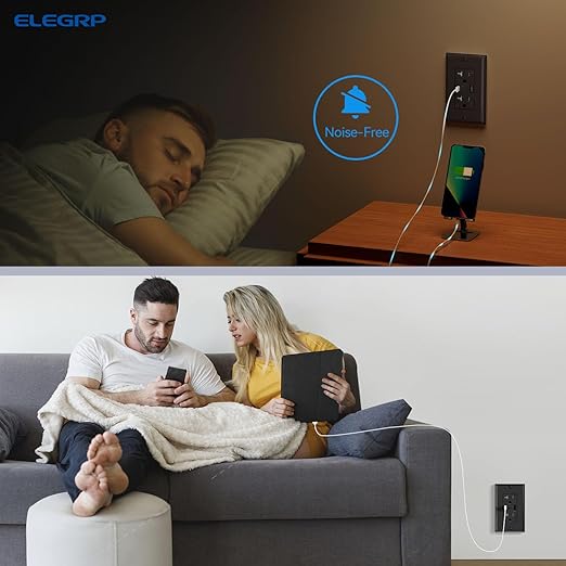 ELEGRP USB Wall Outlets 12 Pack, 20 Amp USB C Wall Outlets Receptacles, Outlets with USB A and USB C Ports, Tamper Resistant Receptacle, Wall Plate Included, UL Listed, Black