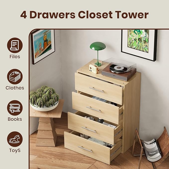 ROOMTEC 31.5" 4 Drawer Short Tower Closet Unit, Modular Closet System with Drawers and Shelf, Wardrobe Organizer for Bedroom or Walk-in Closet, Wall Mounted, Customizable Clothes Storage Unit, Wood