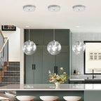 1 Light Globe Pendant Light for Kitchen Island Silver Pendant Light Fixtures with Clear Glass Globe Hanging Lights for Bedroom,Hallway,Bar