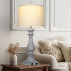 29" Tall Farmhouse Table Lamp for Living Room Set of 2,Vintage Retro Nightstand Lamps with USB C+A Ports & AC Outlet,3-Way Dimmable Touch Bedside Lamp for Bedroom Side Table,Light Grey