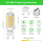 BUBO G9 LED Bulb 3000K Warm White 430 Lumens, 3W Equivalent 40W T4 G9 Halogen Replacement, 360°Beam Angle 120V Non-Dimmable No-Flicker G9 Light Bulbs for Crystal Chandelier Lighting, 10 Pack