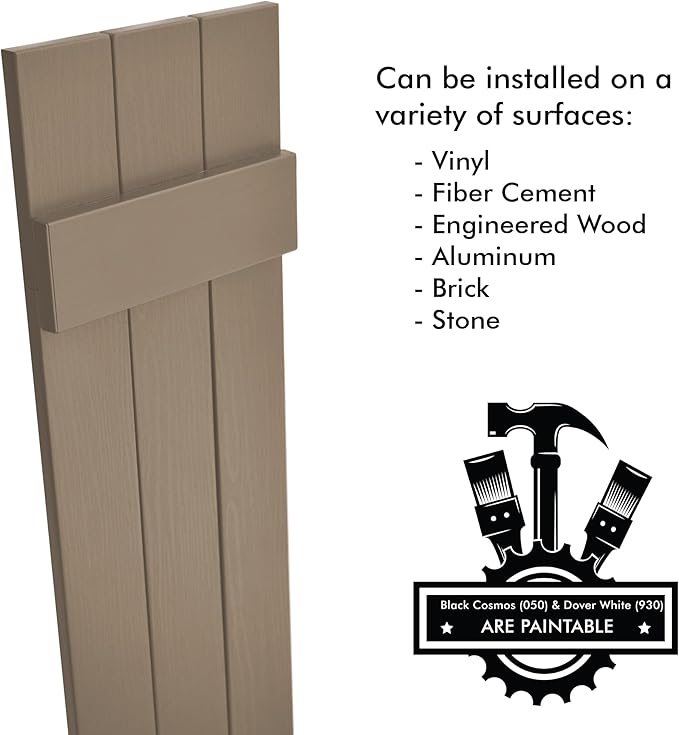 Board & Batten Vinyl Shutters (1 Pair) | 11"x63" (3-Board) - Coastal Sand Dune | Exterior Window Shutters | Includes Mounting Hardware | Simple Installation | Made in USA