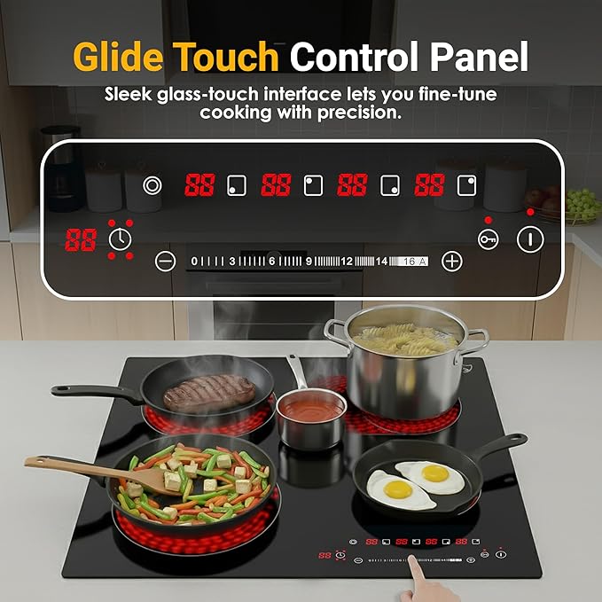 K&H 4 Burner 24 Inch Built-in Electric Stove Top Radiant Ceramic Cooktop SLIDER Touch Control 240V 7200W CE24-7206SL