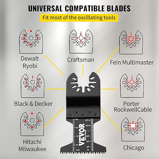 VEVOR 50 PCS Oscillating Saw Blades, Universal Quick Release Oscillating Saw Blades, Multitool Tool Blades for Wood Plastic Metal Nails, Compatible with Milwaukee Dewalt Dremel Fein Worx Bosch Makita