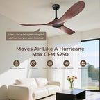 52 Inch Ceiling Fan Without Lights, Walnut Finish | Outdoor Ceiling Fan with Remote, 6-Speed Adjustable Reversible DC Motor for Patio & Living Room