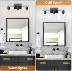 Modern 3 Light Bathroom Light Fixtures, 19 inch Black Vanity Lights for Bathroom with Clear Glass for Mirror Kitchen Living Room Hallway Cabinet Porch