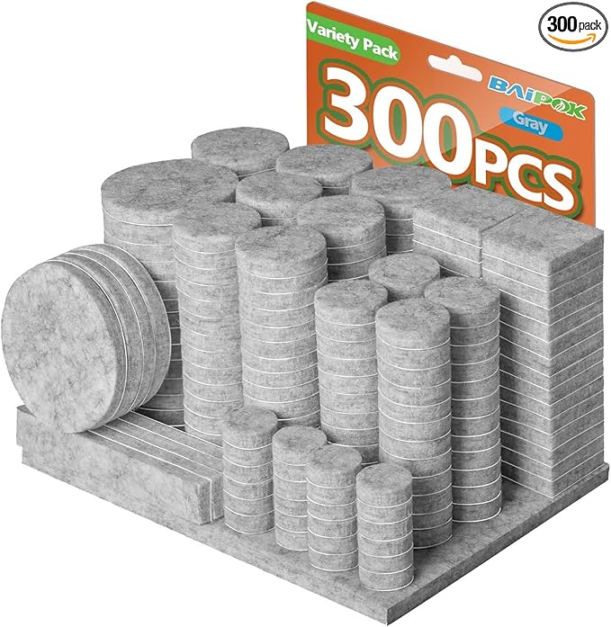 Furniture Pads 300 Pcs Premium Furniture Felt Pads (Grey), Huge Quantity Self Adhesive Felt Furniture Pads, Anti Scratch Floor Protector for Furniture Legs Hardwood Floor with 60 Cabinet Door Bumpers