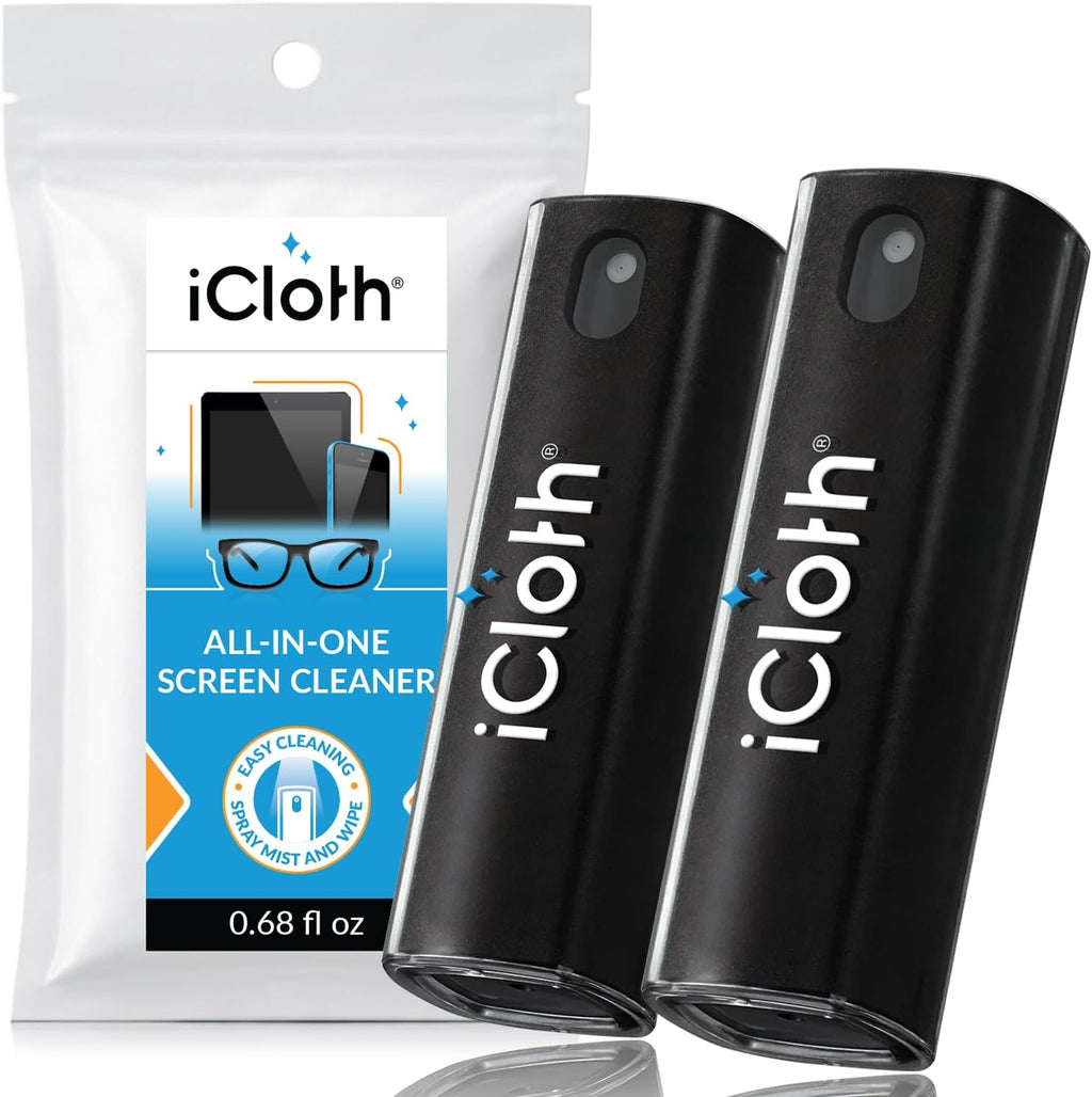 2X iCloth 2-in-1 Screen Cleaner Spray & Microfiber Cloth for Laptops, Tablets, Phones, Car Screens & Touchscreens, Streak-Free & Anti-Smudge, Large 0.68 fl oz (20ml) Bottle for Heavy Use