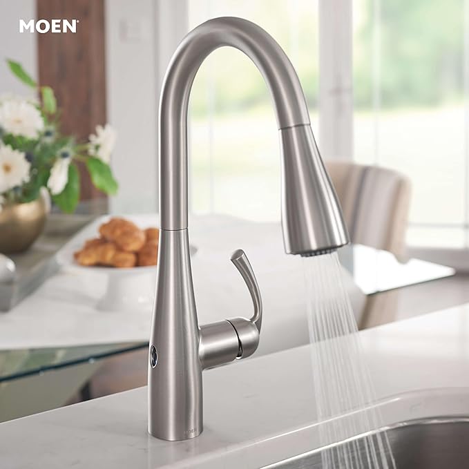 Moen 87014EWSRS Essie MotionSense Wave One-Handle Touchless Kitchen Faucet with Pull Down Sprayer and Soap Dispenser, Spot Resist Stainless