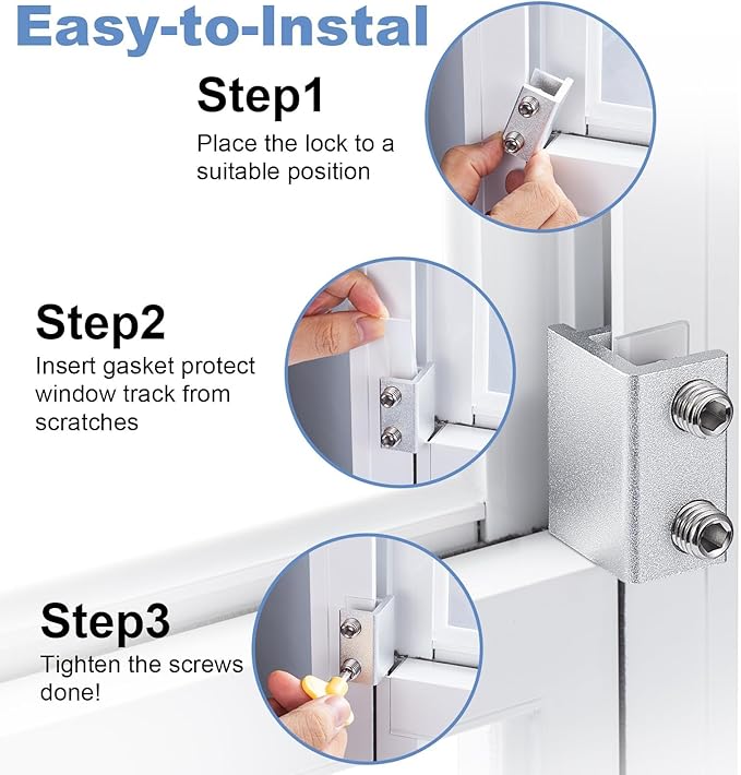 Sliding Window Locks,for Horizontal Sliding Windows,Window Security Lock with Key,Adjustable Aluminum Easv to Install Window Stopper,Window Locks for Up and Down Windows (10 Sets Silver)
