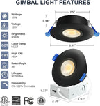 6 Pack Black 3-inch 5 CCT Gimbal LED Recessed/Downlight Color Selectable 2700K/3000K/3500K/4000K/5000K 800Lm 10W 120V Dimness Adjustable LED Lights