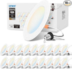 LVWIT 6 inch LED Recessed Lighting, Slim Can Lights with White Cover, 5CCT Color Selectable, Dimmable Downlight with E26 Conversion Kit, 18 Pack