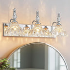 Vintage Bathroom Vanity Light, 3-Light Chrome Vanity Lighting Fixture with Flower Glass Shade, Bathroom Lighting Fixtures Over Mirror